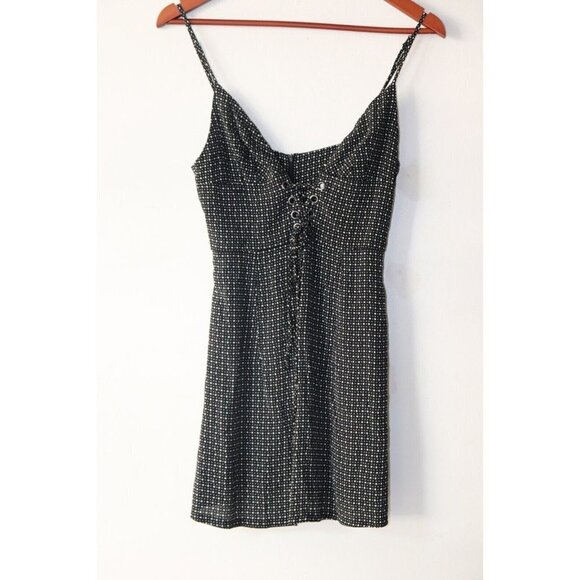 Blue Life Women's Size Small Black Slip Dress Lace-Up Polka-Dot Crepe Mini Dress - Picture 5 of 7